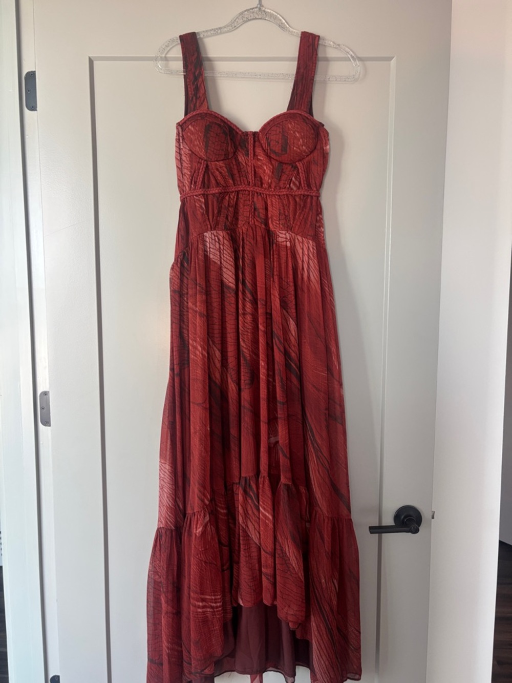ASOS Red Printed Bustier Maxi Dress